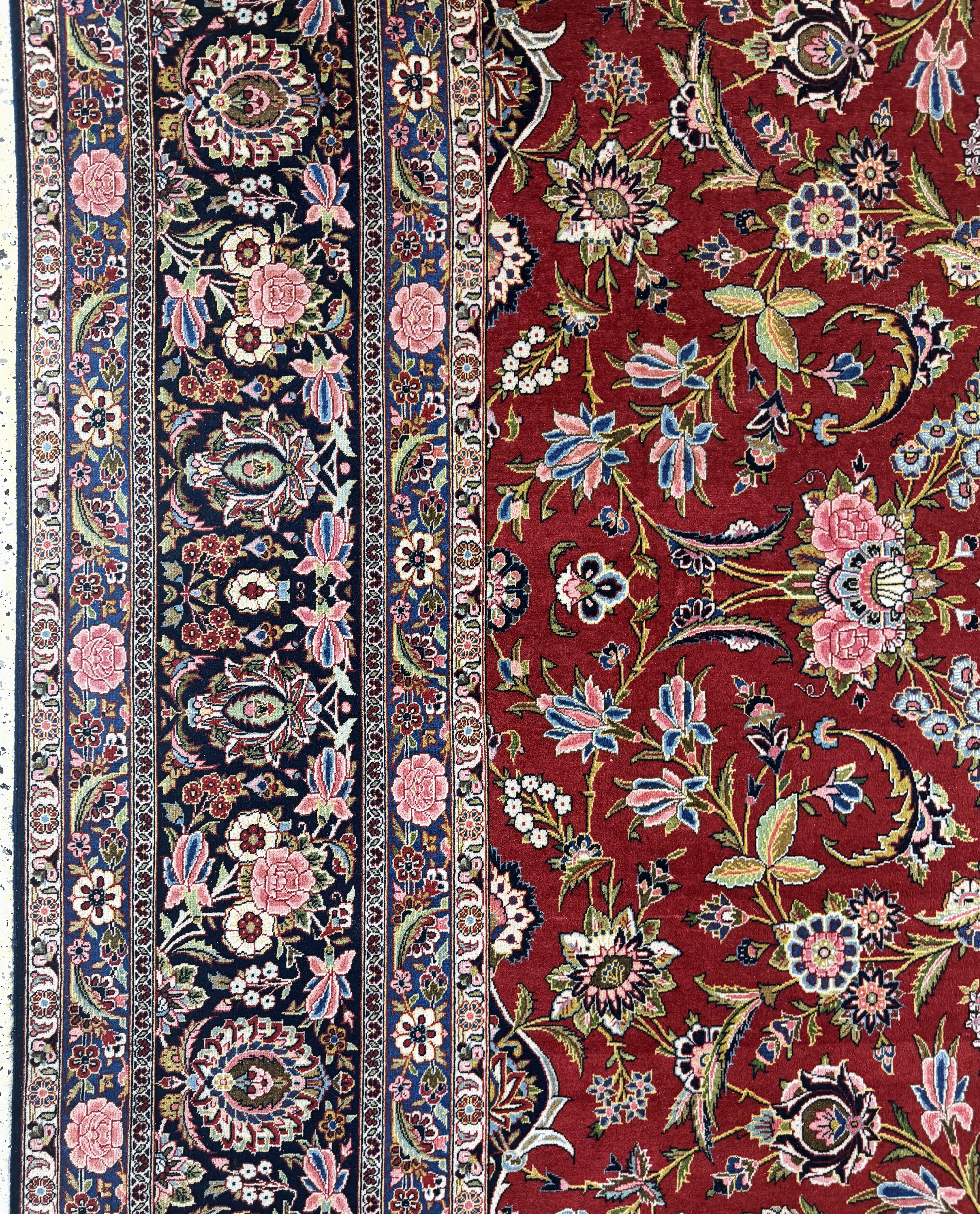 Detail d: Keschan Kork fein, Persien, Anfang 20.Jhd, Korkwolle auf Baumwolle, ca. 430 x 312 cm, EHZ: 2, (kleine Restaurierung), Fransen erneuert.