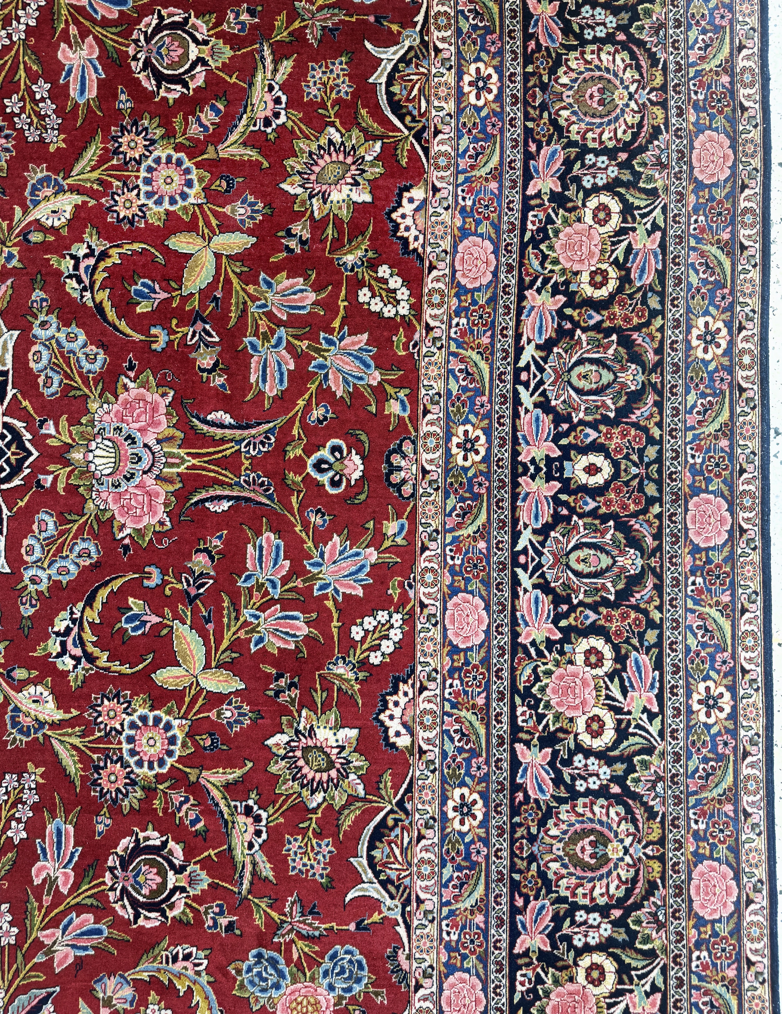 Detail f: Keschan Kork fein, Persien, Anfang 20.Jhd, Korkwolle auf Baumwolle, ca. 430 x 312 cm, EHZ: 2, (kleine Restaurierung), Fransen erneuert.