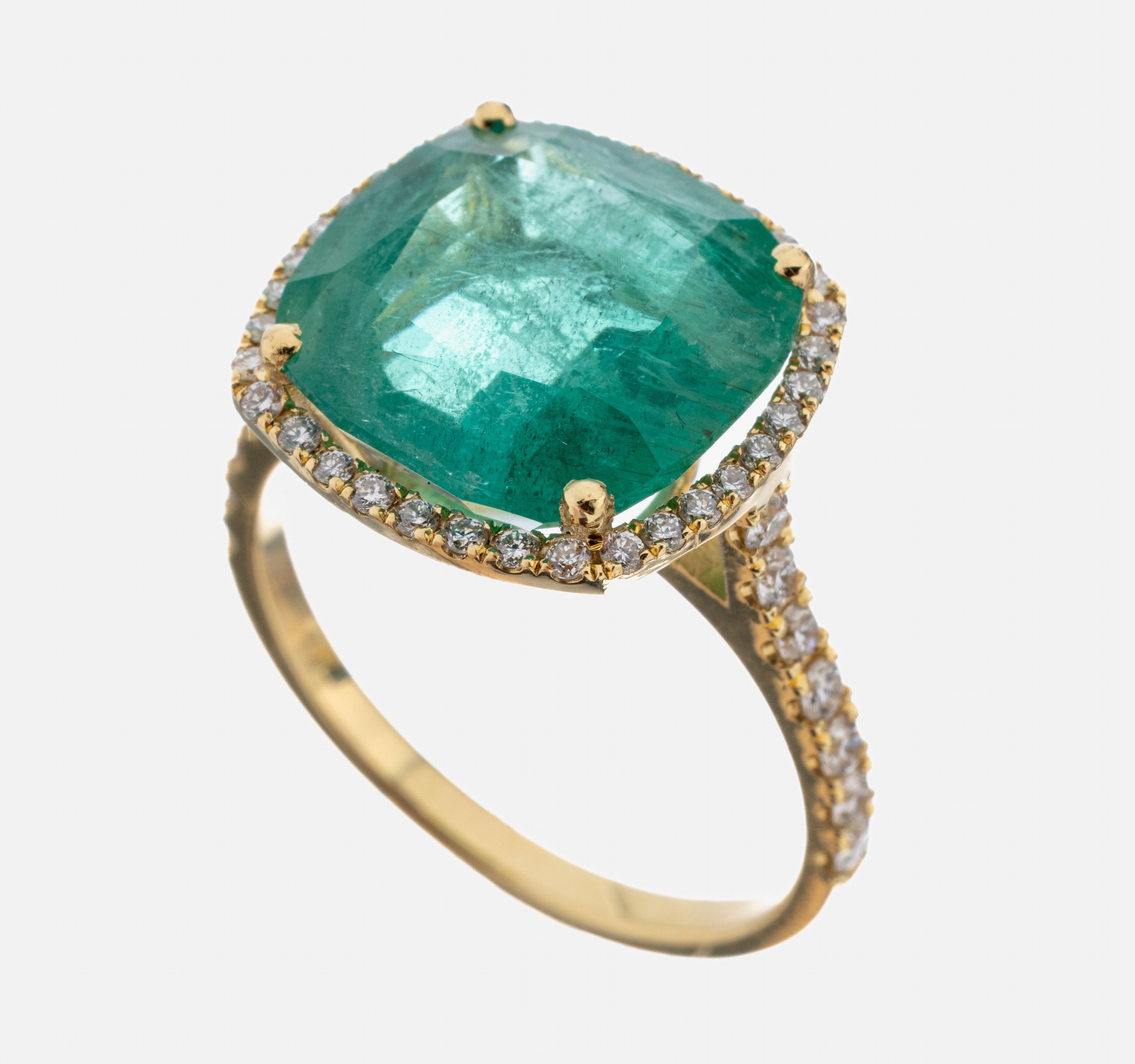 Image 27071559 - 18 kt Gold Smaragd-Brillant-Ring, GG 750/000 gepr., facett. Smaragd im Kissenschliff ...