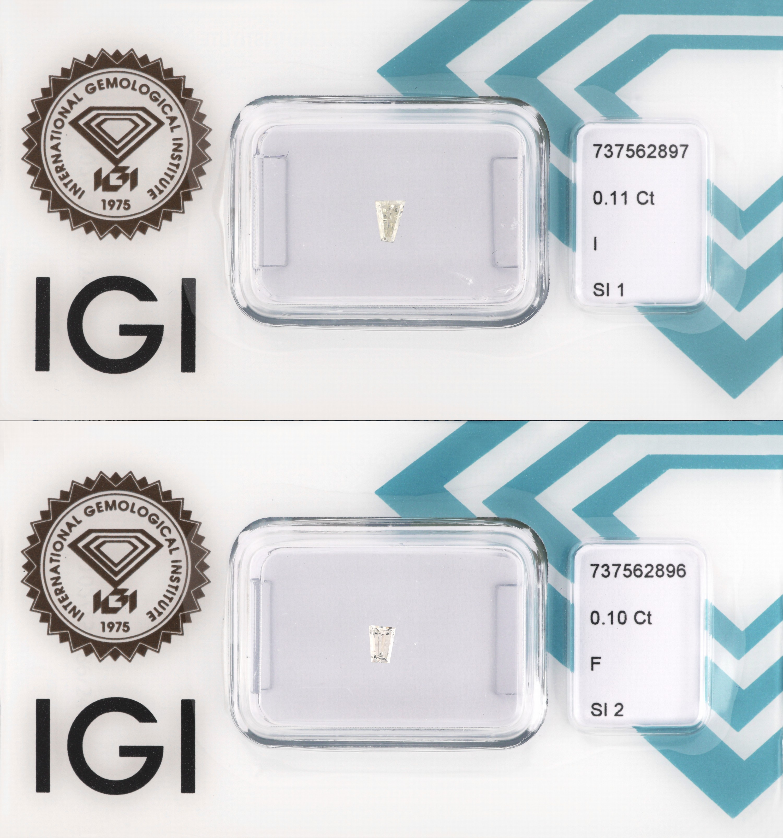 Image 27071563 - Lot 2 Diamant-Baguettes, 1 x 0.11 ct l.get.Weiß(I)/si1, 1 x 0.10 ct feines Weiß ...