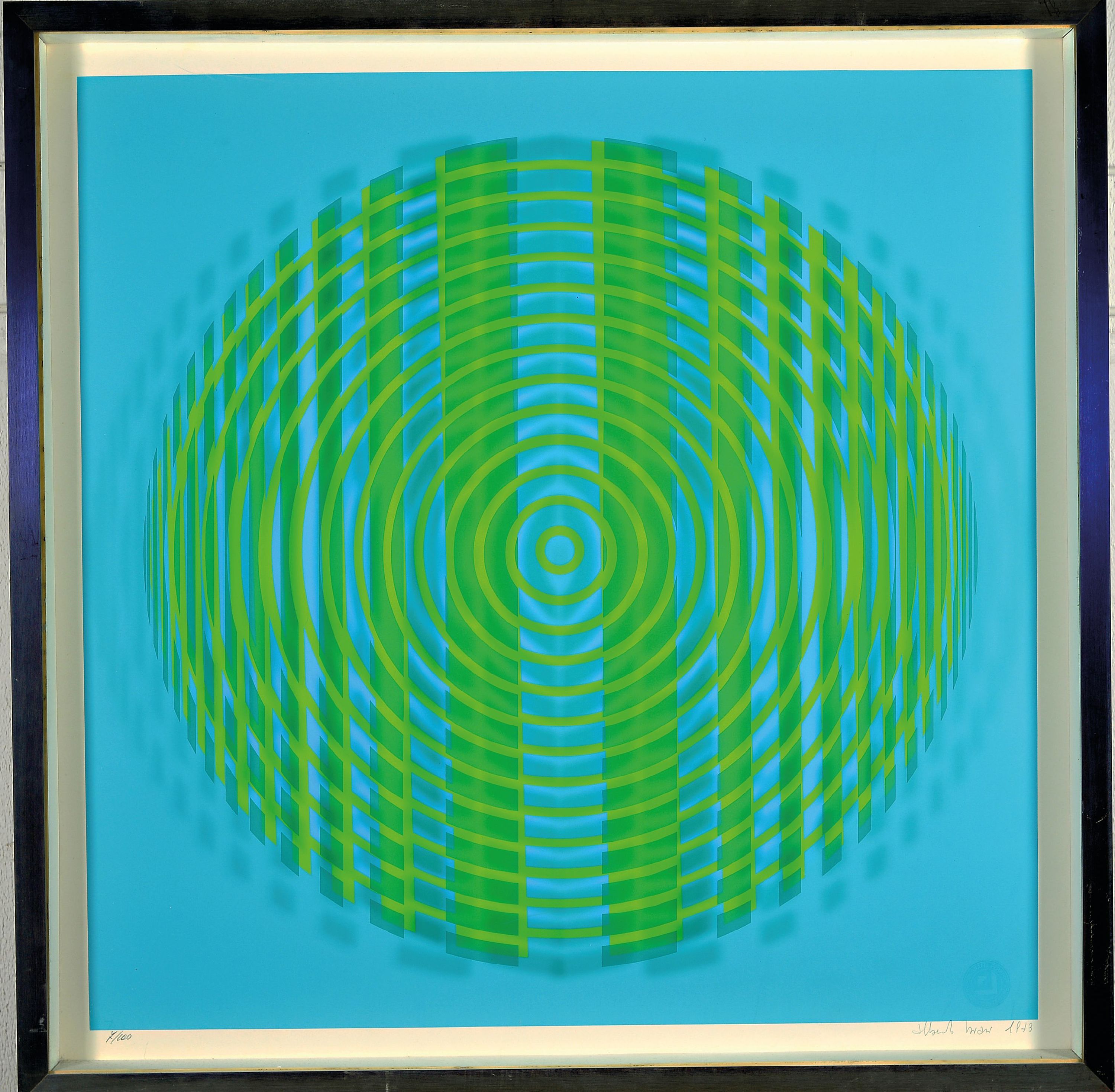 Detail k: Alberto Biasi, geb. 1937, Ohne Titel, Farbsiebdruck auf Papier und Acryl, übereinander montiert, handsign. und dat. 1973, num. 7/100, ca. 5x71x71cm