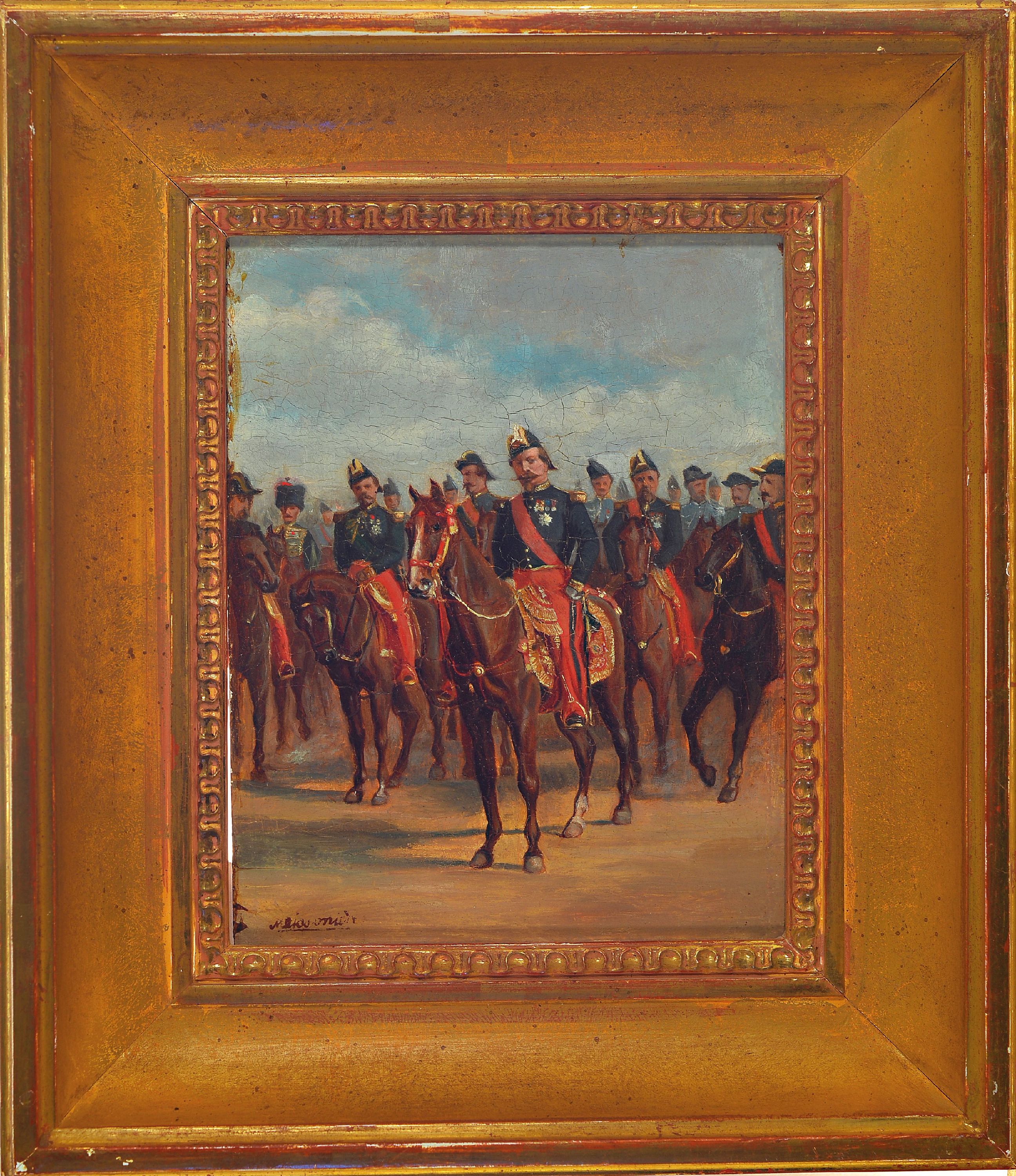 Detail k: Ernest Meissonier, 1815 Lyon-1891 Paris, Der Feldzug Napoleons III. im Jahr 1859, Öl/Holz, links unten signiert, ca. 16x12cm, R. ca. 24x21.5cm