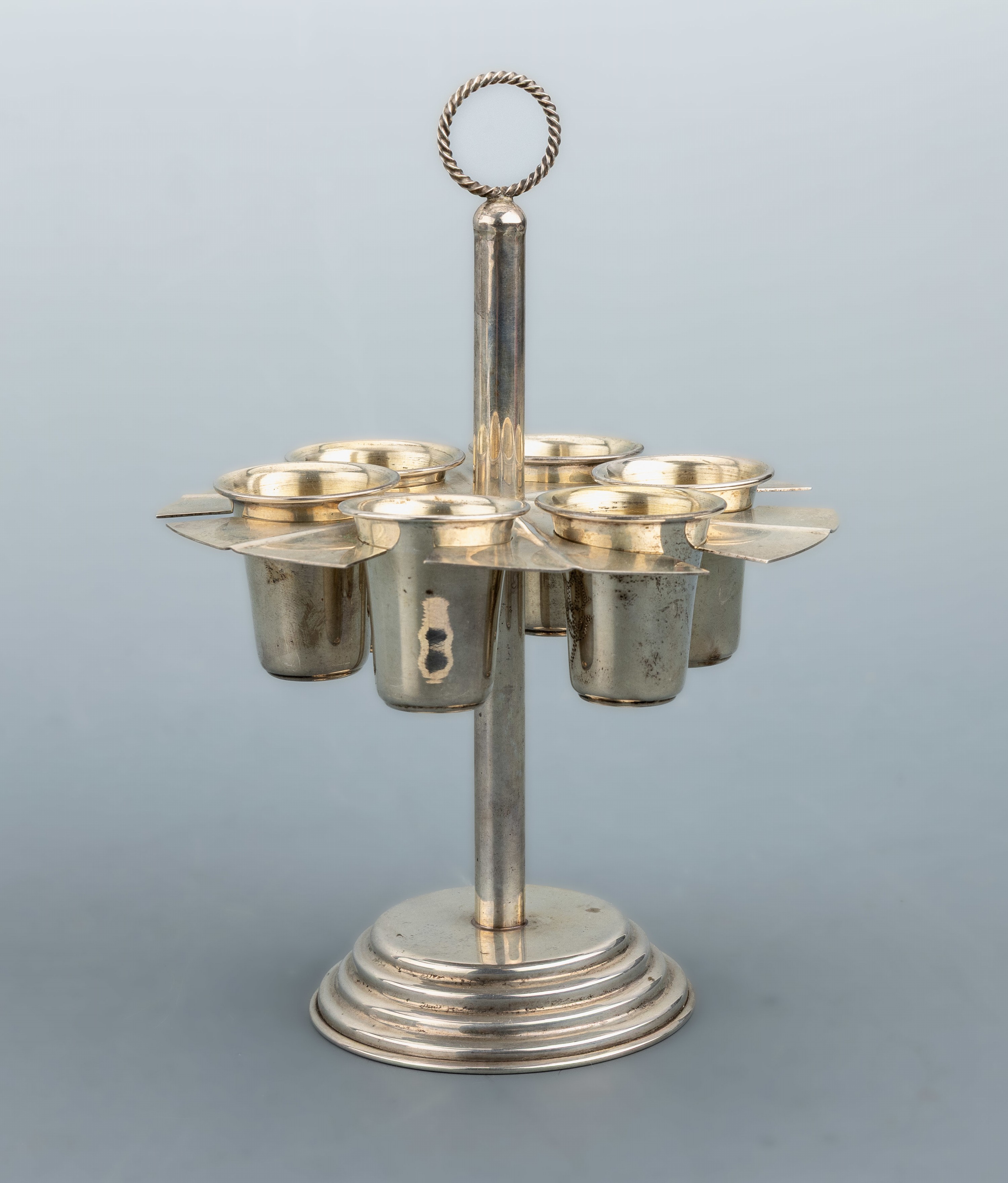 Image 27071584 - Set 6 Schnapsbecher mit Ständer, 925er Silber, Ständer mit mehrfach profiliertem ...