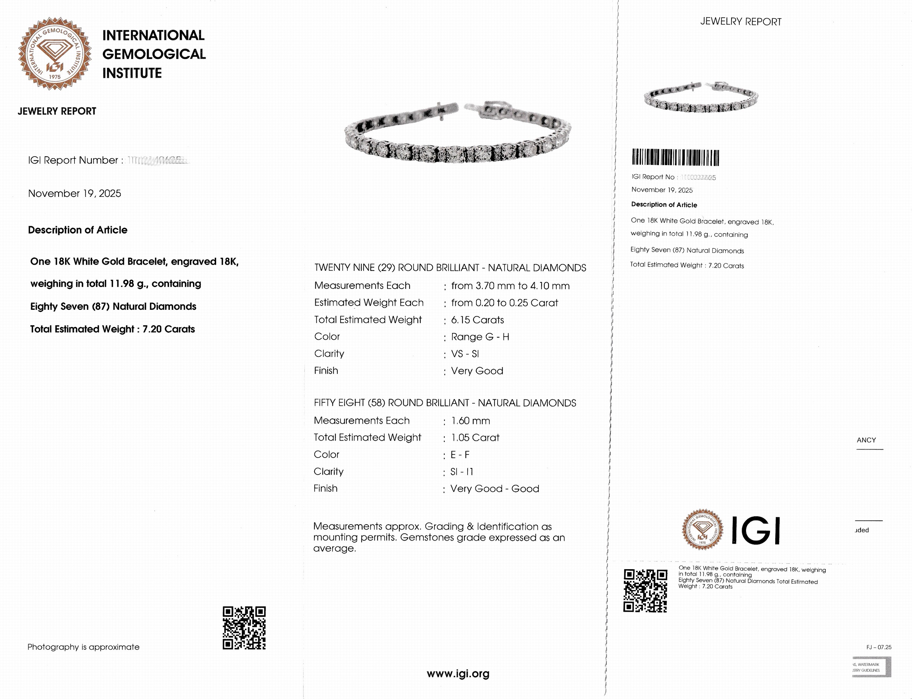 Detail a: 18 kt Gold Brillant-Armband, WG 750/000, 29Brillanten zus. ca. 6.15 ct feines Weiß- Weiß/vs-si und 58 Brillanten zus. ca. 1.05 ct hochfeines ...