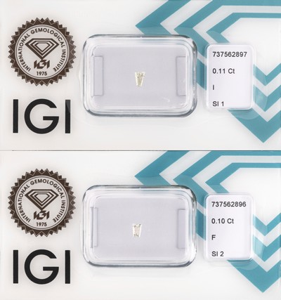 Image Lot 2 Diamant-Baguettes, 1 x 0.11 ct l.get.Weiß(I)/si1, 1 x 0.10 ct feines Weiß ...