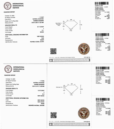 27071563c - Lot 2 Diamant-Baguettes, 1 x 0.11 ct l.get.Weiß(I)/si1, 1 x 0.10 ct feines Weiß ...
