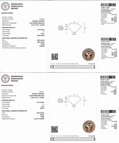 27071566c - Lot 2 lose Diamanten, jew. 0.07 ct hochfeines Weiß(E)/vvs2 und vs2, eingeschweißt, ...