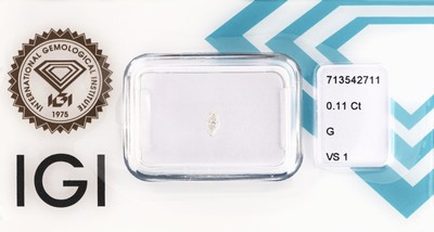 27071569b - Lot 2 lose Diamant-Navettes, 1 x 0.10 ct feines Weiß(F)/si1, 1 x 0.11 ct feines Weiß ...