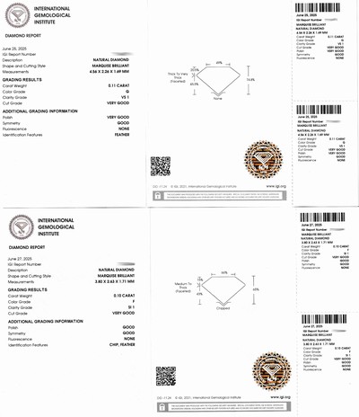 27071569c - Lot 2 lose Diamant-Navettes, 1 x 0.10 ct feines Weiß(F)/si1, 1 x 0.11 ct feines Weiß ...