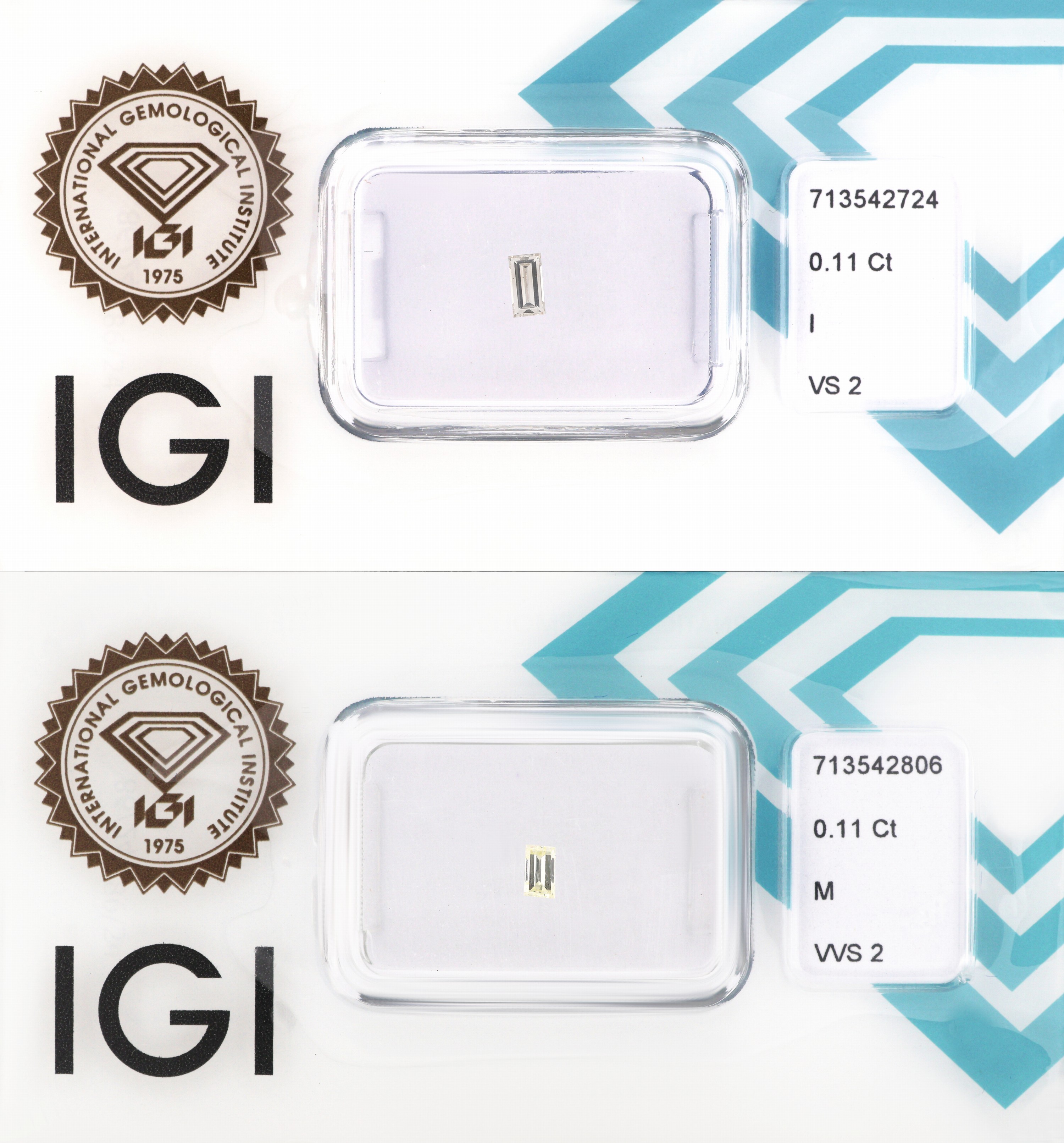 Image 27071608 - Lot 2 lose Diamantbaguettes, 1 x 0.11 ct Getönt(M)/vvs2, 1 x 0.11 ct l.get.Weiß(I)/vs2, ...