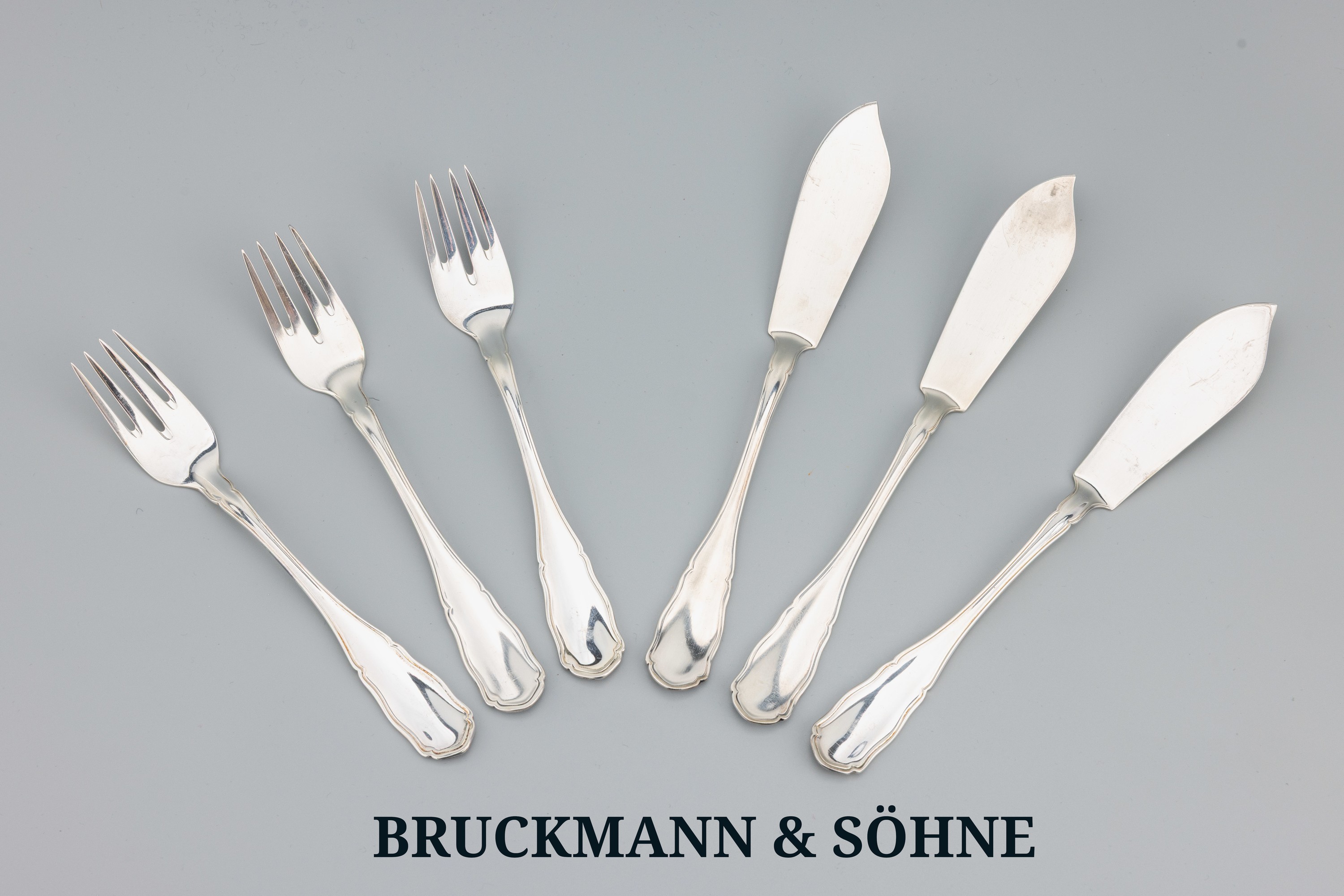 Image 27071626 - Fischbesteck für 12 Personen, 800er Silber,Bruckmann&Söhne, Alt Chippendale, 12 ...