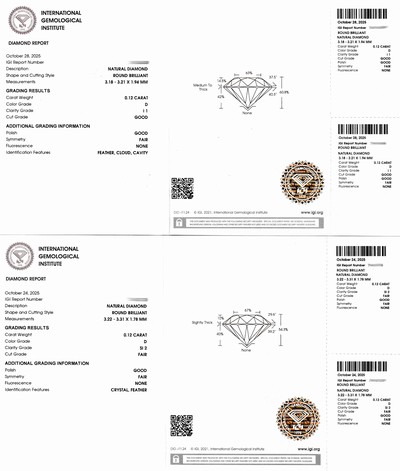 27071611c - Lot 2 lose Brillanten, 1 x 0.12 ct hochfeines Weiß(D)/p1, 1 x 0.12 ct hochfeines Weiß ...