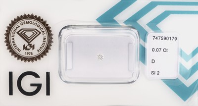 27071623b - Lot 2 lose Brillanten, 1 x 0.08 ct hochfeines Weiß(D)/si1, 1 x 0.7 ct hochfeines ...