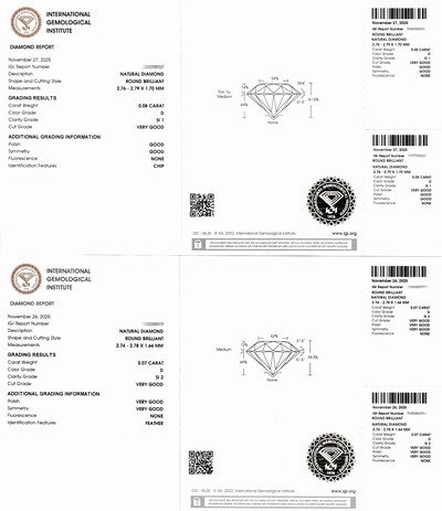 27071623c - Lot 2 lose Brillanten, 1 x 0.08 ct hochfeines Weiß(D)/si1, 1 x 0.7 ct hochfeines ...