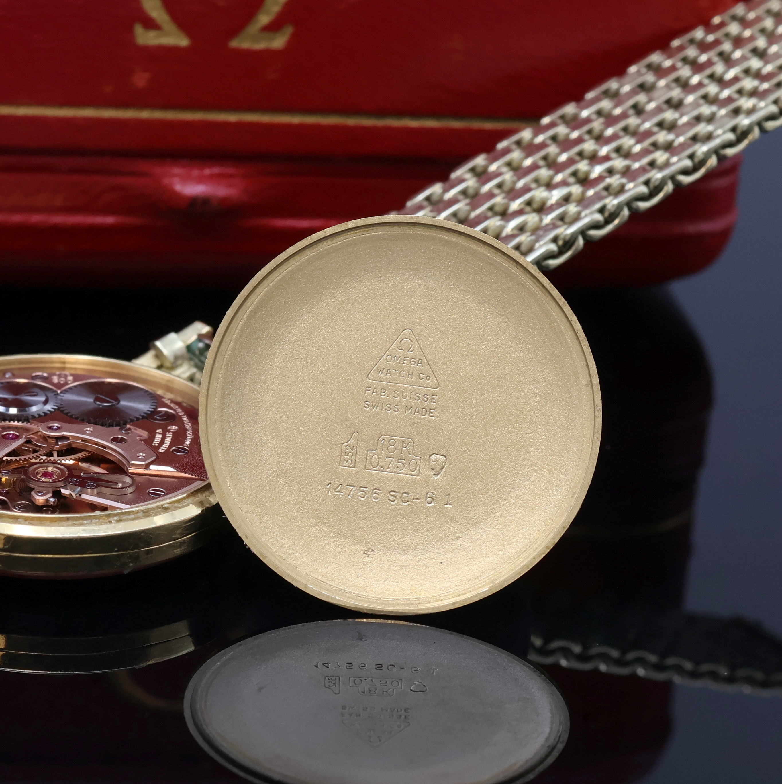 Detail h: OMEGA Herrenarmbanduhr in GG 585/000 Referenz 14756SC-61, Schweiz um 1963, Handaufzug, Boden aufgedr., orig. Goldband m. Faltschl., orig. Krone u. ...