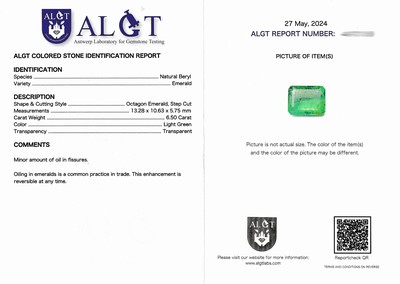 27071723d - Loser Smaragd, ca. 6.50 ct, Emerald Cut, ca. 13.28 x 10.63 x 5.75 mm, light green ...