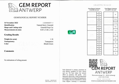 27071724d - Loser Smaragd, ca. 1.18 ct, Emerald Cut, ca. 8.69 x 5.68 3.80 mm, bluish green, ...