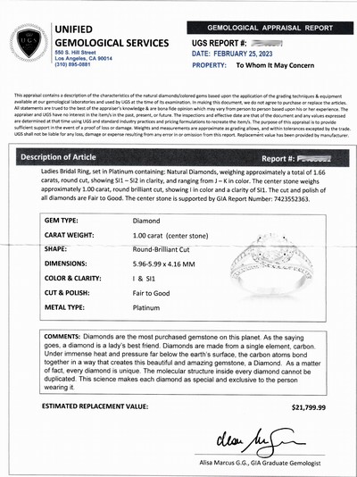 27071755a - Platin Diamant-Ring, Platin gepr., 1 Brillant ca. 1.00 ct l.get.Weiß(I)/si1 (Kopie GIA ...