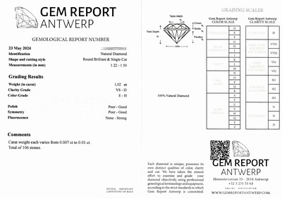 27071778a - 106 lose Brillanten und Diamanten zus. ca. 1.02 ct hochfeines Weiß(E)-Weiß/vs-p3, 0.007 ...