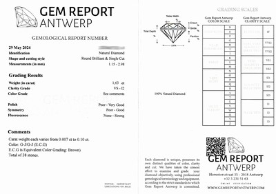 27071782a - 38 lose Brillanten und Diamanten zus. ca. 1.63 ct feines Weiß-get./braun/vs-p2, 0.007 ...