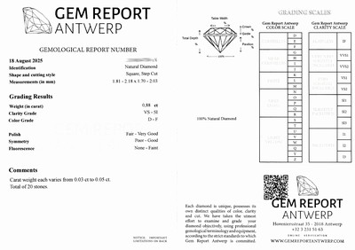 27071787a - 20 lose Diamant-Carrees zus. ca. 0.88 ct hochfeines Weiß(D)-feines Weiß(F)/vs-si, ca. ...