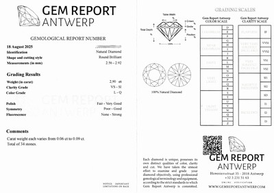 27071789a - 34 lose Brillanten zus. ca. 2.90 ct get. Weiß-Getönt(L-Q)/vs-si, 0.06 - 0.09 ct, GEM ...