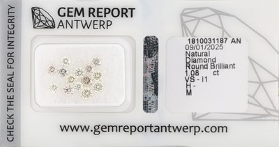 Image 14 lose Brillanten zus. ca. 1.08 ct Weiß- Getönt(M)/vs-p1, 0.04 ct-0.12 ct, GEM Report