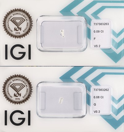 Image Lot 2 lose Diamanten, Tapered Baguette, 1 x 0.09 ct feines Weiß(F)/vs2, und 1 x 0.08 ct ...