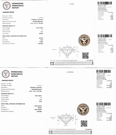 27071798c - Lot 2 lose Brillanten, 1 x 0.09 ct Weiß (H)/si2, 1 x 0.07 ct Weiß(H)/si1, ...