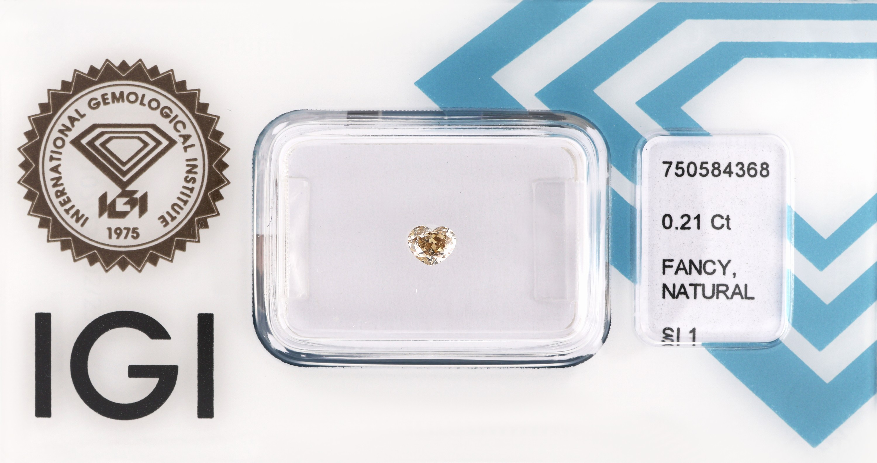 Image 27071809 - Loose diamond-heart , 0.21 ct natural fancy brownish yellow/si1, sealed, IGI expertise