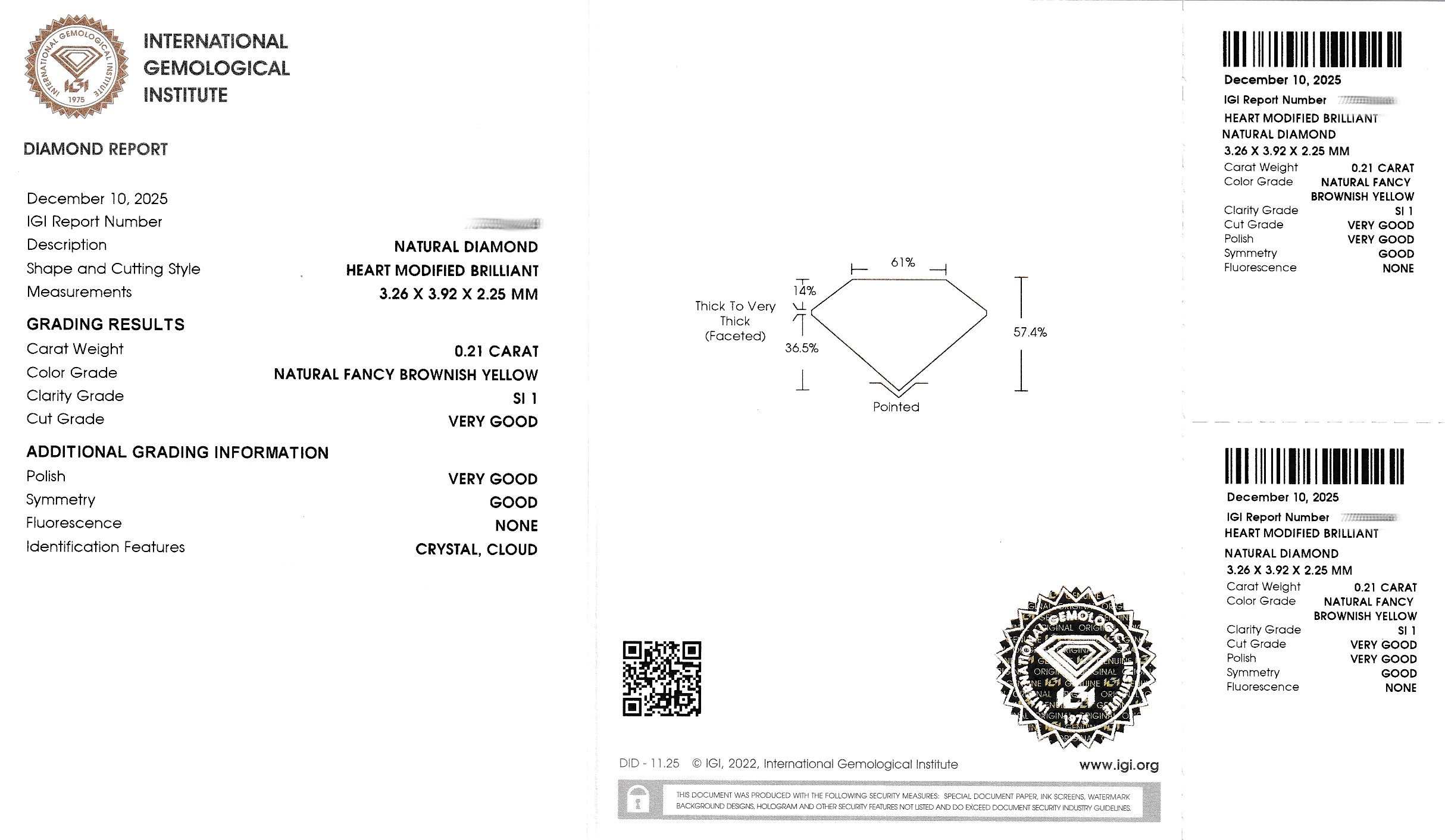 Detail a: Loses Diamant-Herz 0.21 ct natural fancy brownish yellow/si1, verschweißt, IGI Expertise