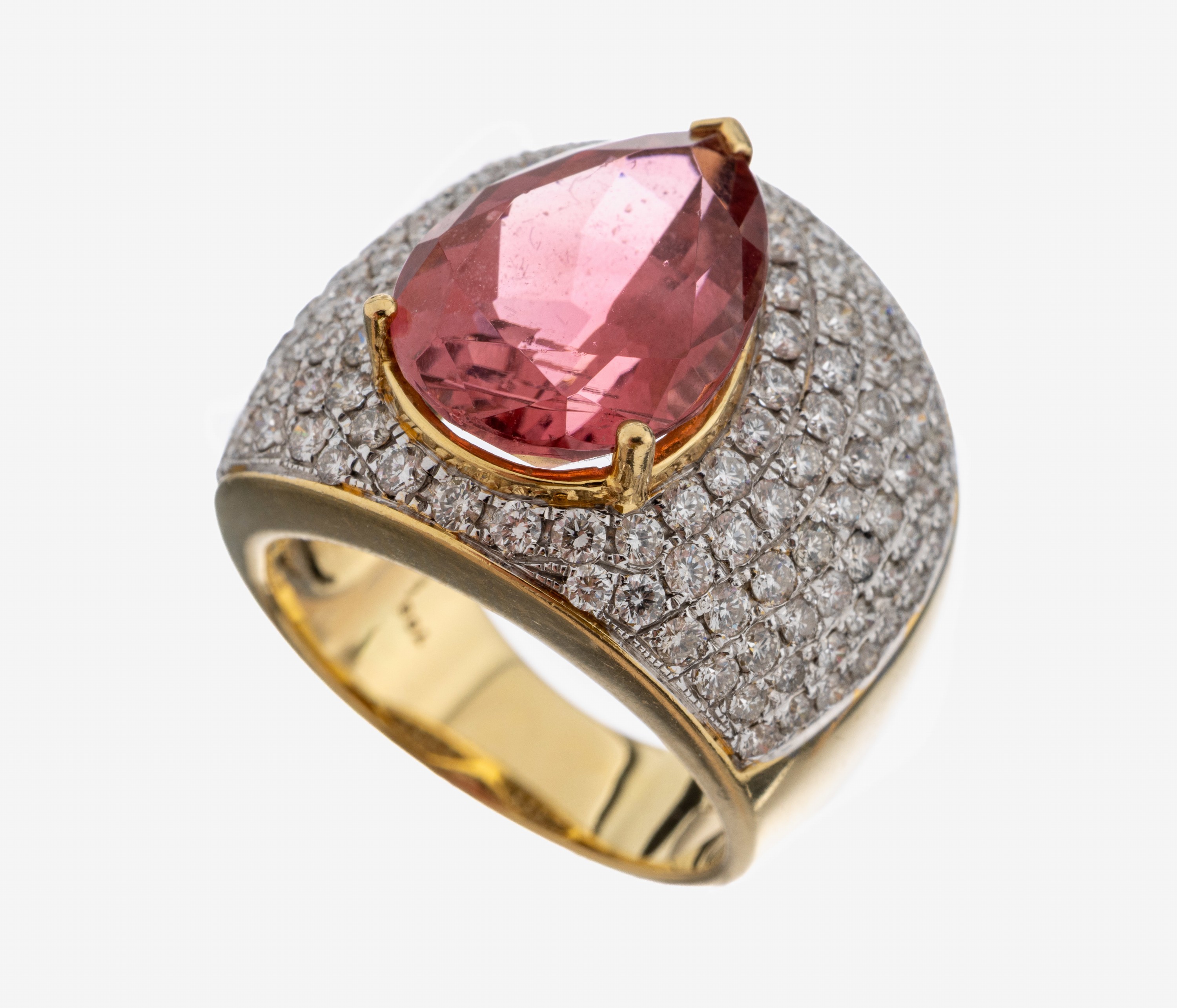 Image 27071821 - 18 kt Gold Rubellit-Brillant-Ring, GG 750/000, facett. Rubellit-Tropfen ca. 7.68 ct, ...