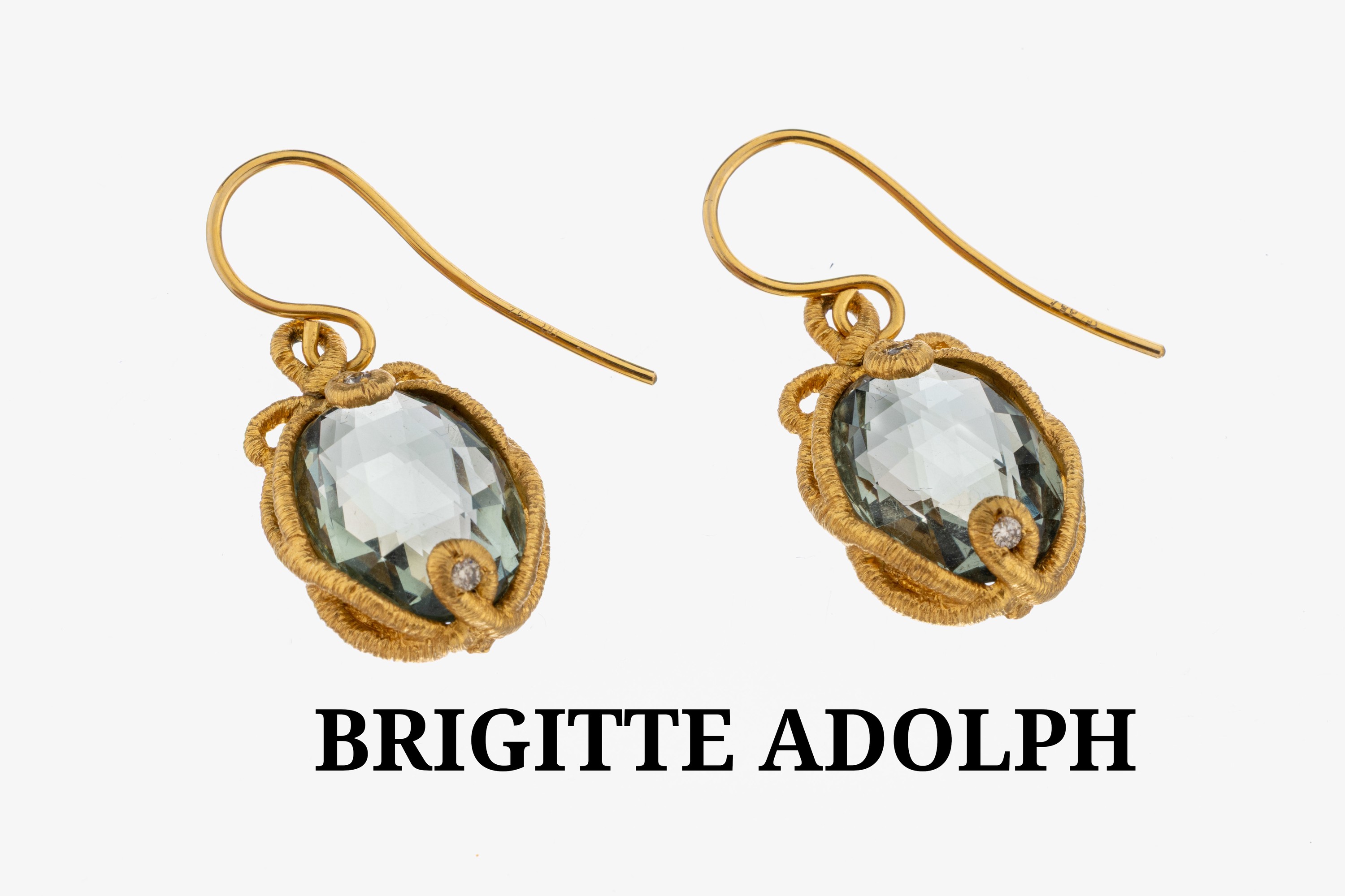 Image 27071823 - Paar 18 kt Gold Prasiolith-Brillant-Ohrhänger, GG 750/000, Fassung mit Schlangenmotiv, ...