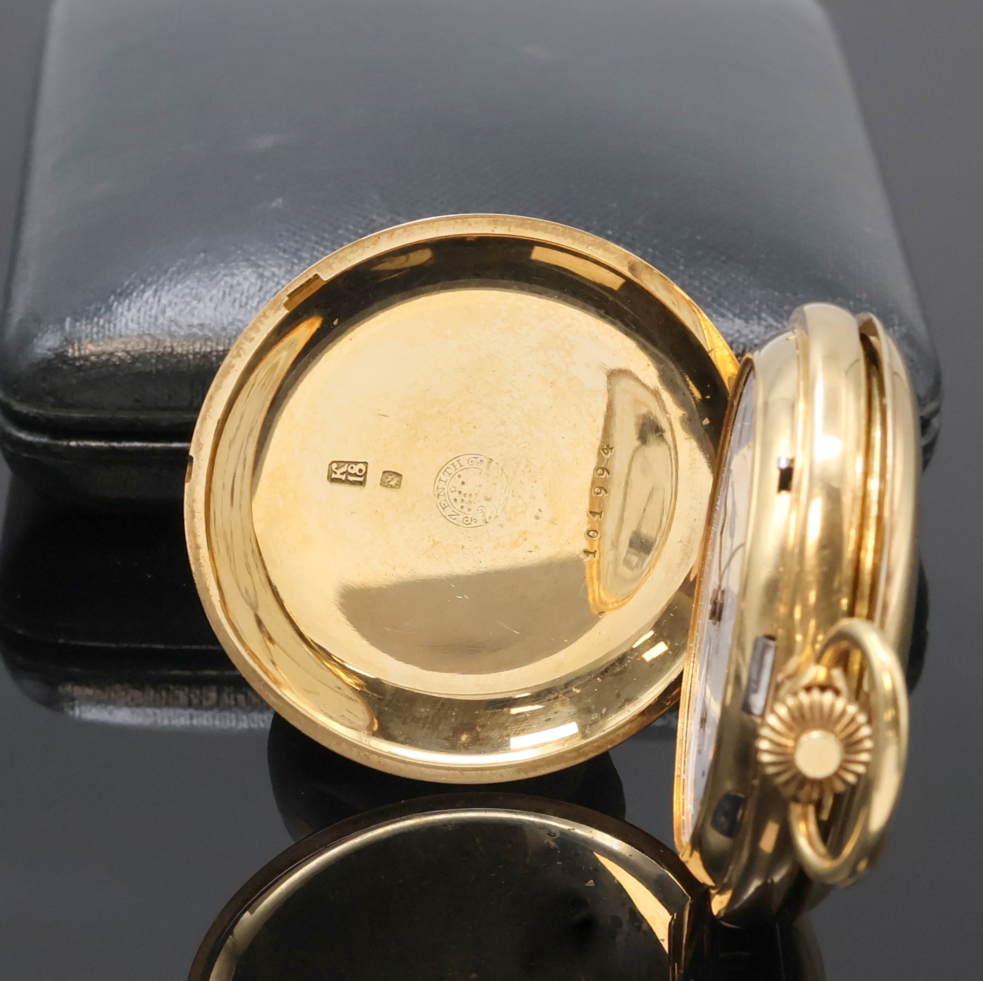 Detail b: ZENITH kleine Herrensavonette mit 1/4-Stunden Selbstschlag als Carillon und Minutenrepetition in GG 750/000, Schweiz um 1910, 3-Deckel Goldgeh., ...