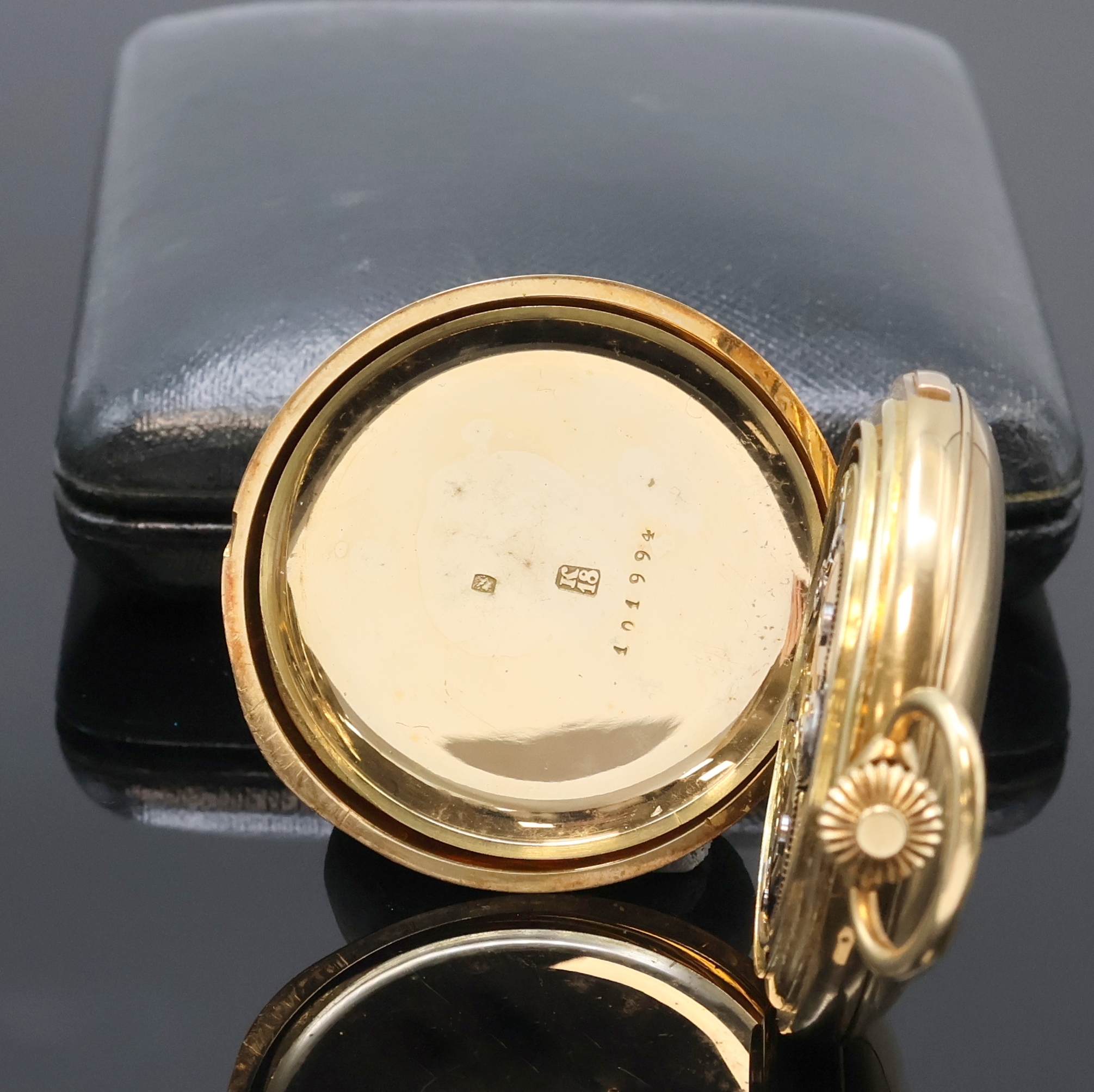 Detail g: ZENITH kleine Herrensavonette mit 1/4-Stunden Selbstschlag als Carillon und Minutenrepetition in GG 750/000, Schweiz um 1910, 3-Deckel Goldgeh., ...