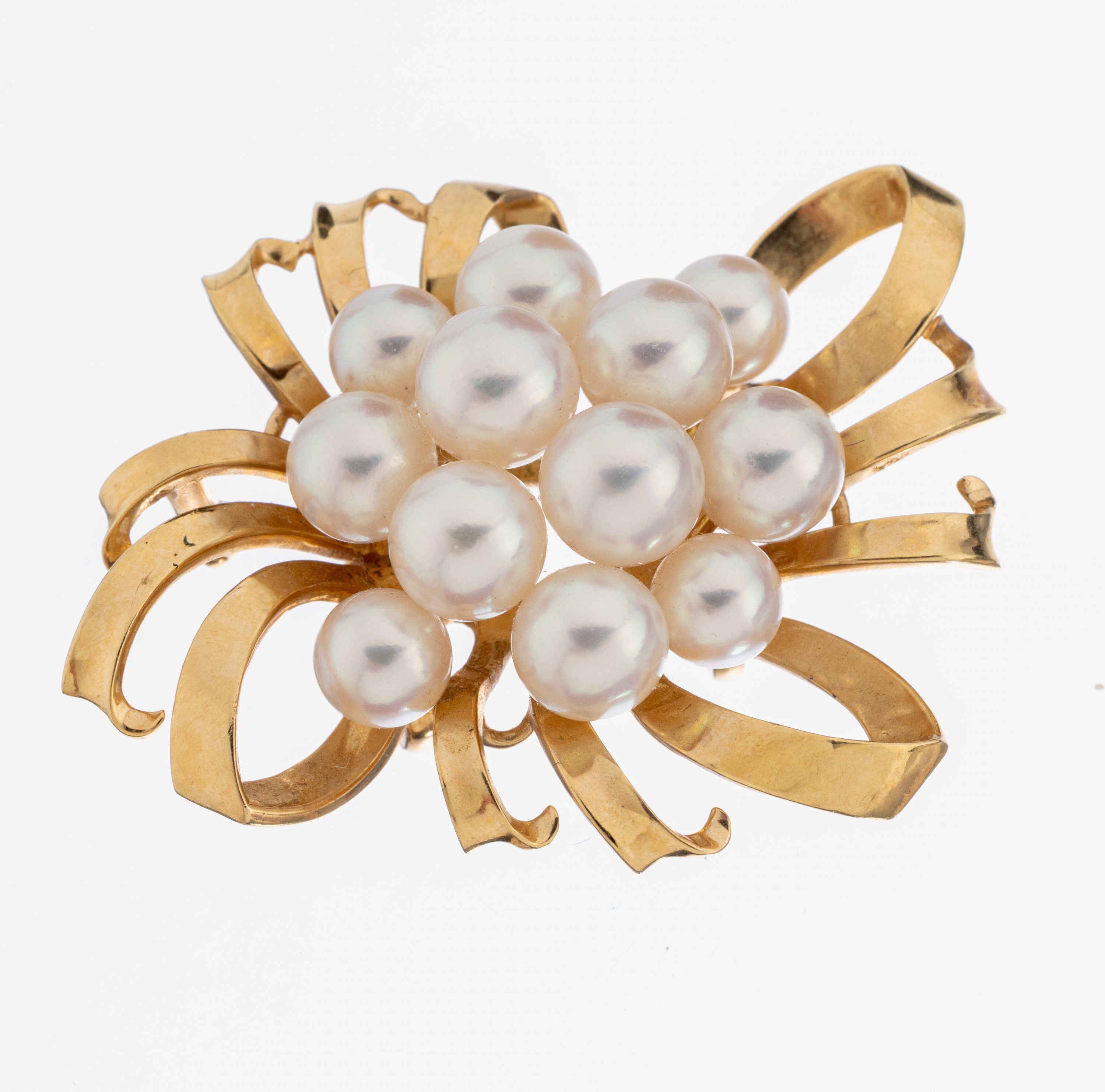 Image 27071854 - 14 kt Gold Akoyazuchtperl Brosche, GG 585/ 000, geschwungen gearbeitet, bes. mit Zucht- ...