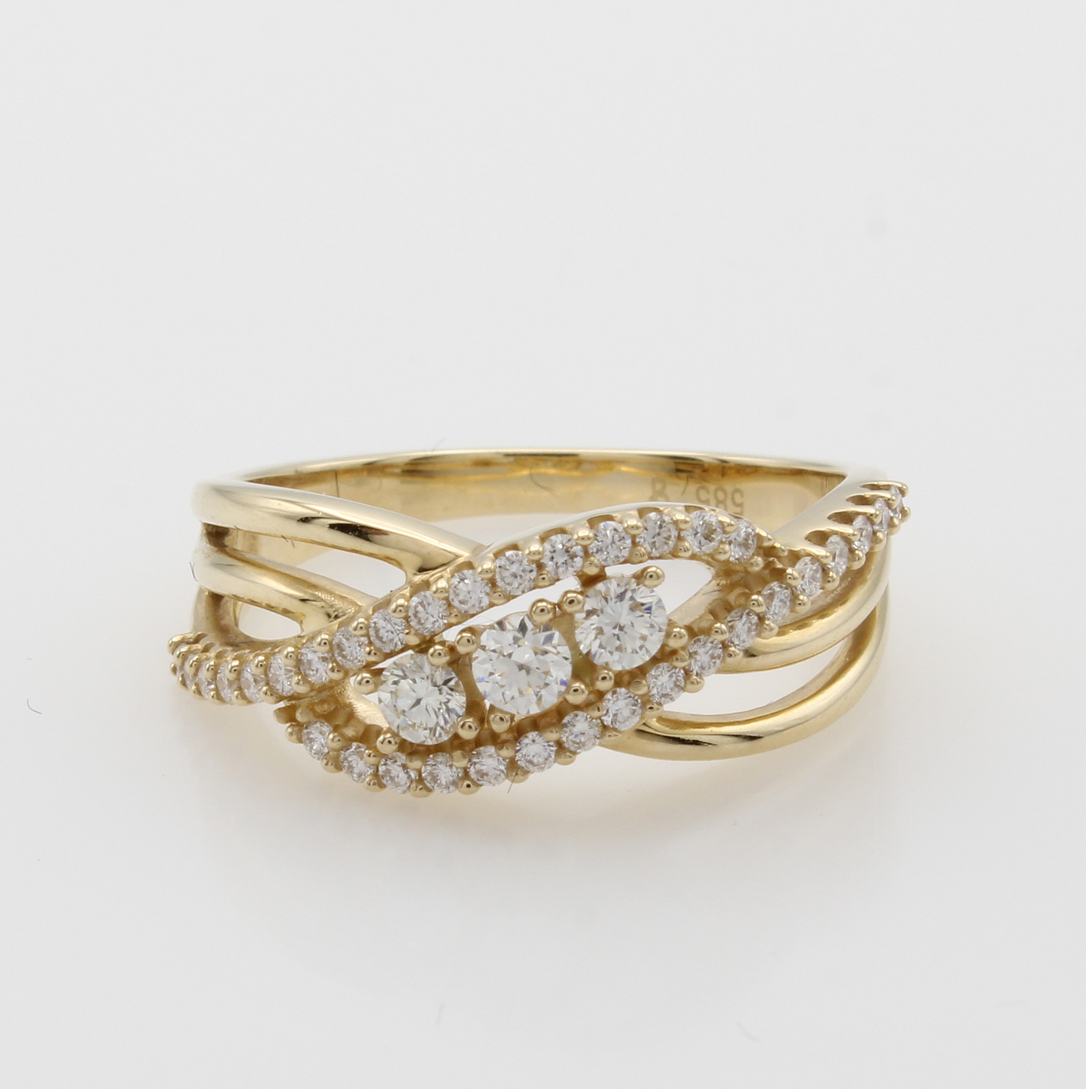 Image 27071893 - Ring mit Brillanten, GG 585/000, 3 Solitäre u. Besatzbrill. (in 2 Reihen gef.) zus. ca. ...