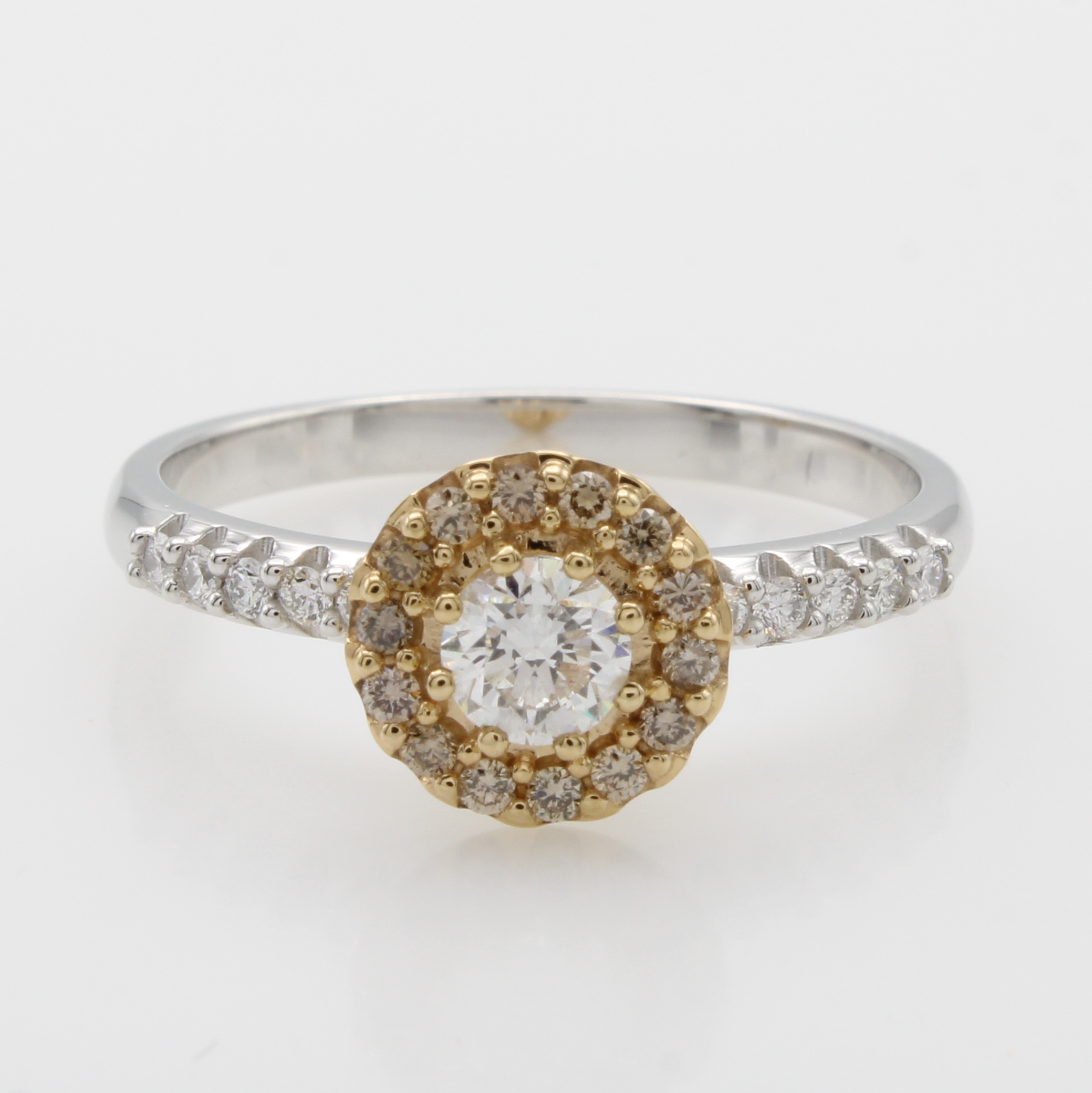 Image 27071898 - Ring mit Brillanten, WG/GG 585/000, Solitär u. Besatzbrill. in Ringschultern zus. ca. ...