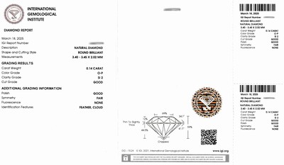 27071800a - Loser Brillant 0.14 ct Getönt(O-P)/si2, verschweißt, IGI Expertise
