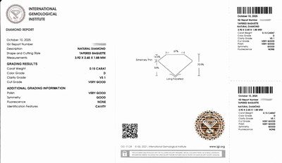 27071804a - Loser Diamant 0.15 ct hochfeines Weiß(D)/vs1, tapered baguette, verschweißt, IGI ...