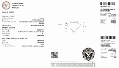 27071805a - Loser Diamant 0.22 ct natural fancy intense orange yellow/si1, cut cornered rectangular ...