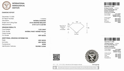 27071807a - Loser Diamant 0.32 ct natural fancy intense yellow/p1, oval modified brilliant, ...