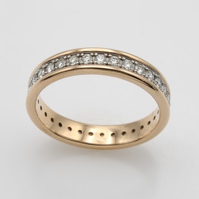 27071849a - Memoryring mit Brillanten, RG 585/000, z.T. rhod., Schiene rundum bes. m. Brill. zus. ...