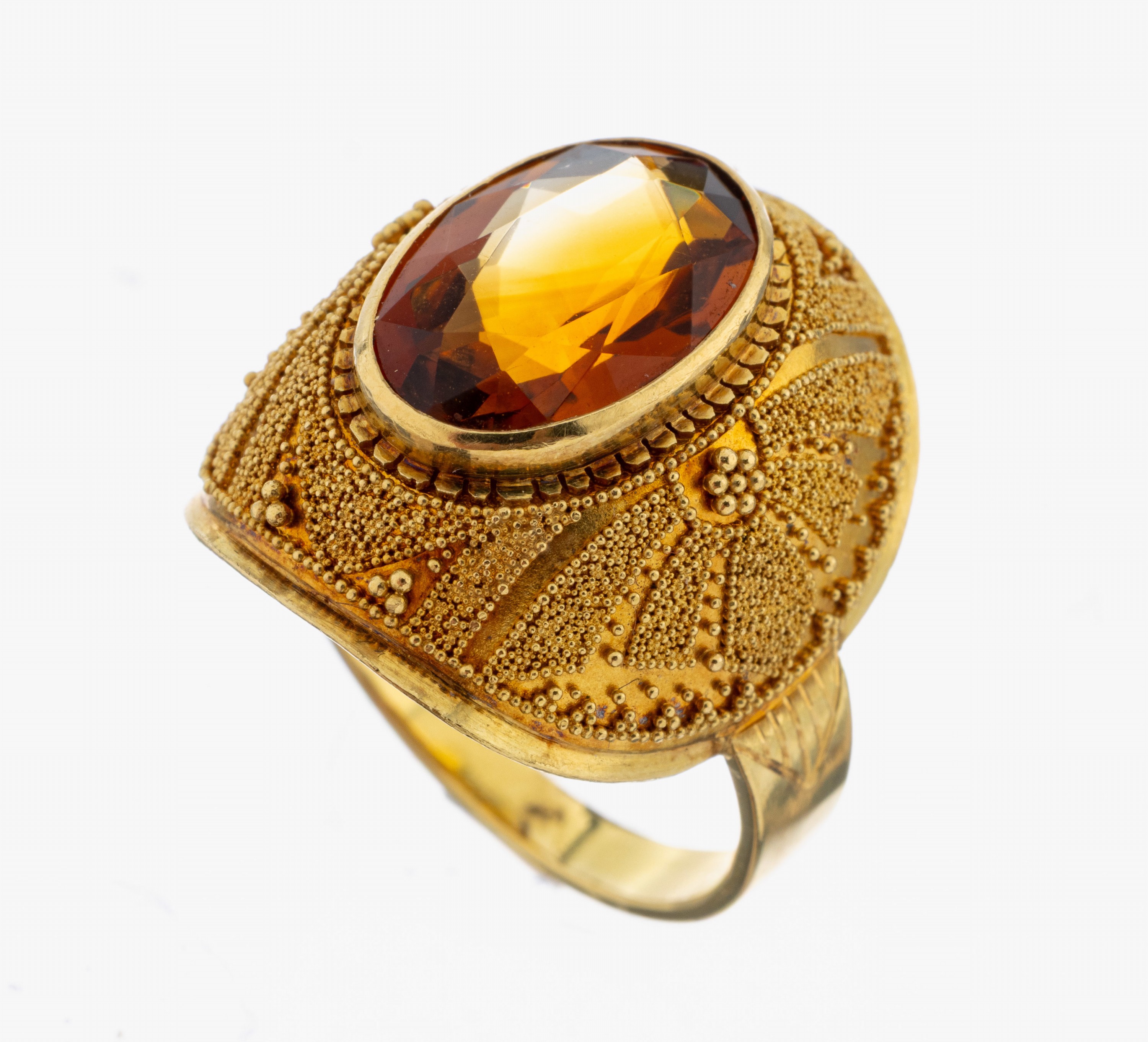 Image 27071903 - 18 kt Gold Citrin-Ring mit Granulaten, 1950er Jahre, GG 750/000, ovalfacett. Citrin ca. ...
