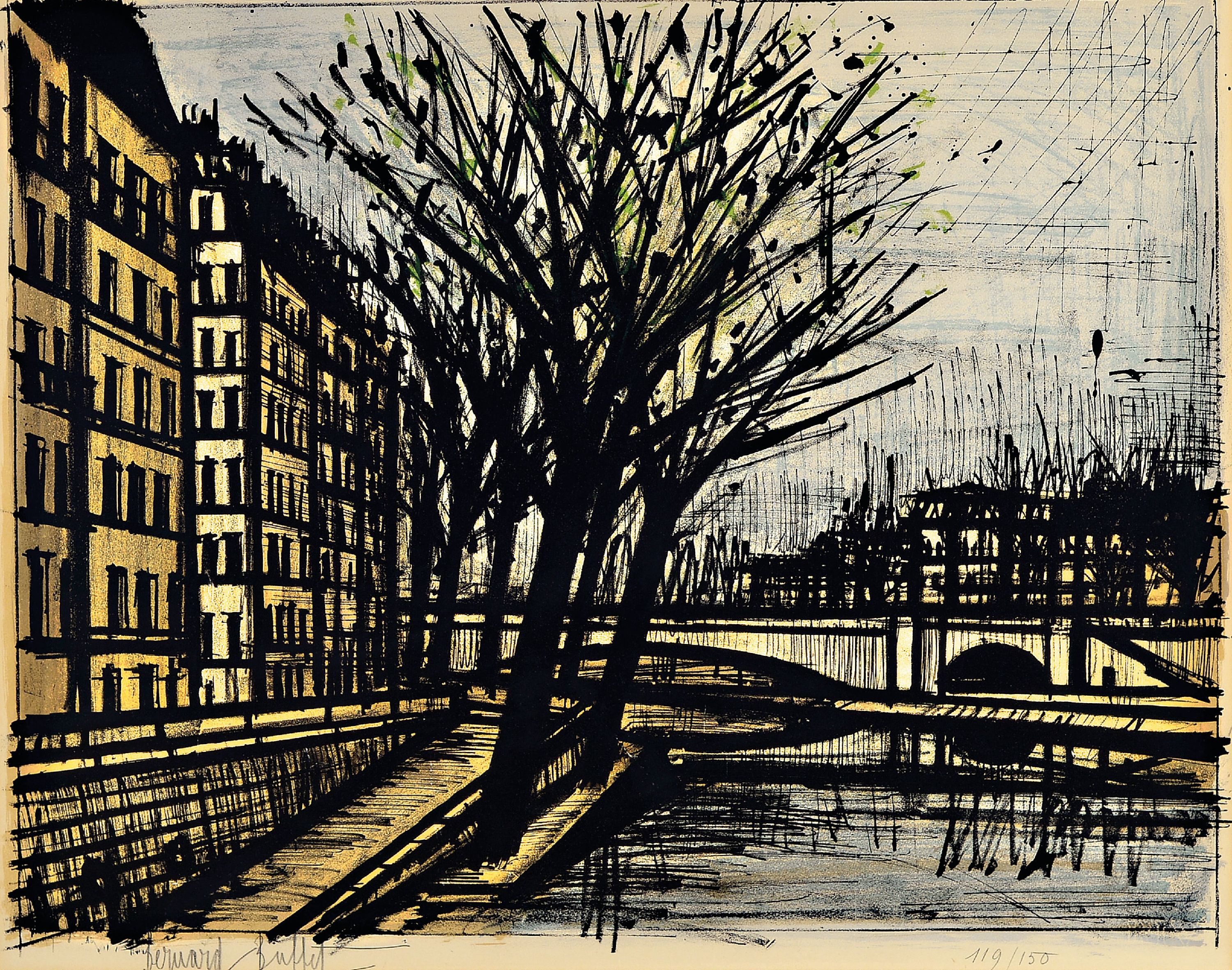 Bernard Buffet, 128 Paris-1999 Tourtour, farblithographie, "L'Ile Saint-Louis", 1962, Ed. 119/150, handsigniert, 52x66 cm, unter PP ...