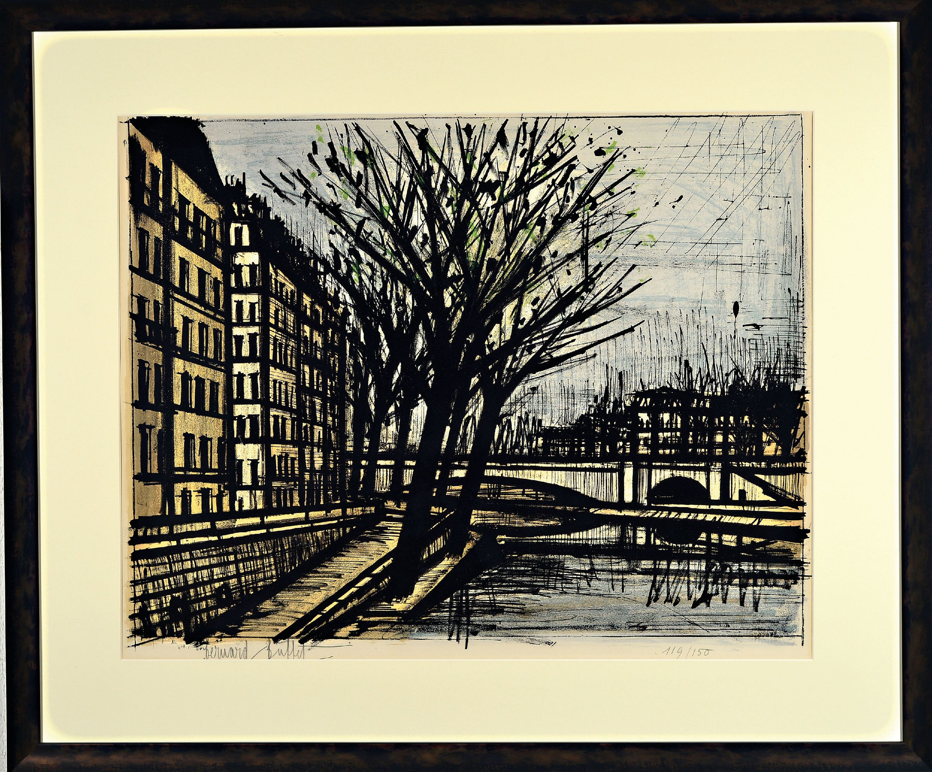 Detail k: Bernard Buffet, 128 Paris-1999 Tourtour, farblithographie, "L'Ile Saint-Louis", 1962, Ed. 119/150, handsigniert, 52x66 cm, unter PP ...