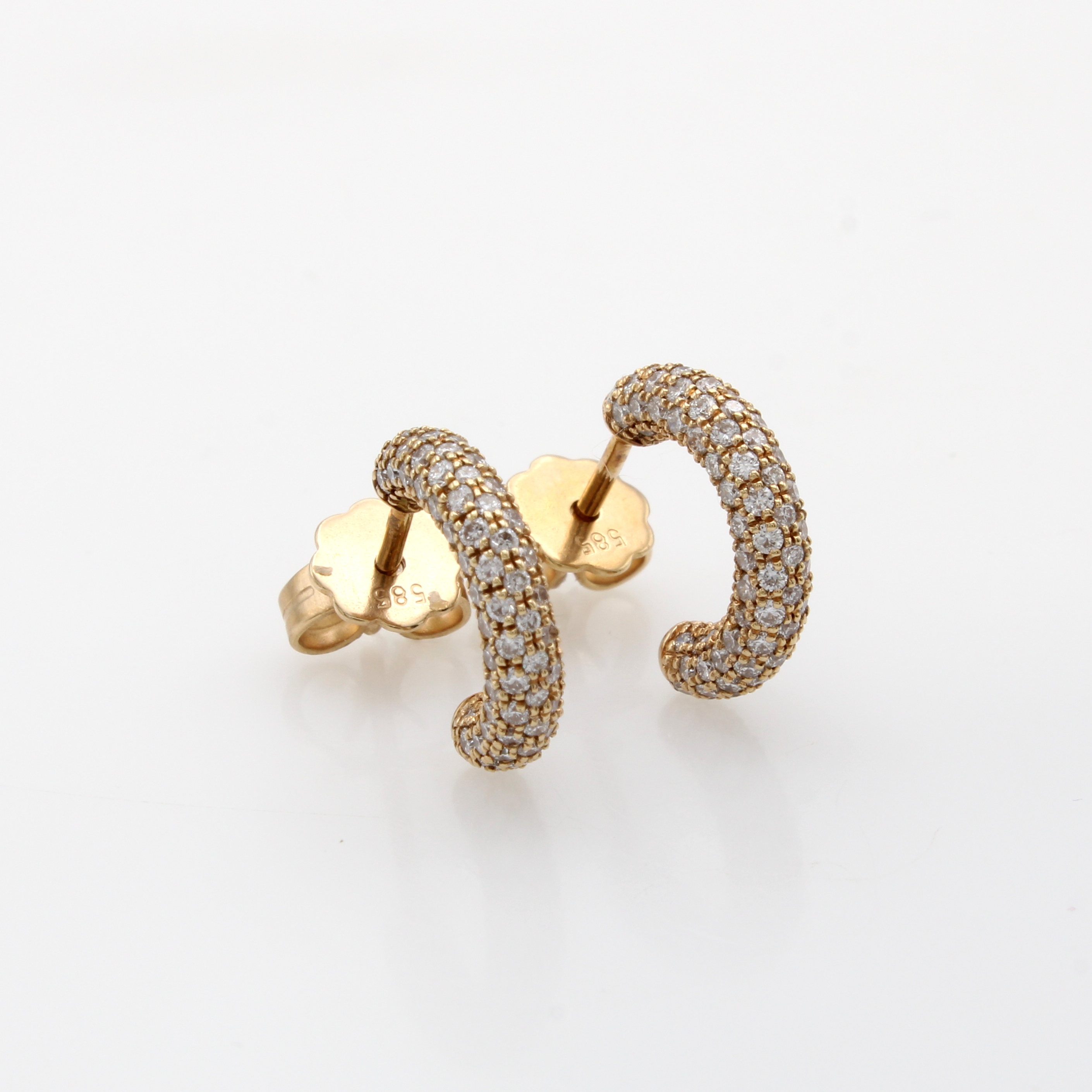 Image 27071949 - Paar Steckcreolen mit Brillanten, RoséG 585/000, rundum bes. m. Brill. zus. ca. 1 ct ...