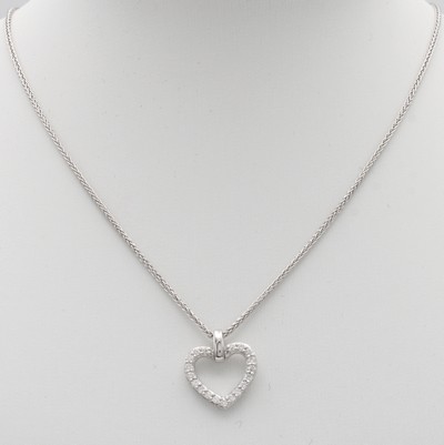 27071981a - Herzanhänger mit Brillanten an Kette, WG 585/000, Brill. zus. ca. 0.20 ct Weiß/si, ...