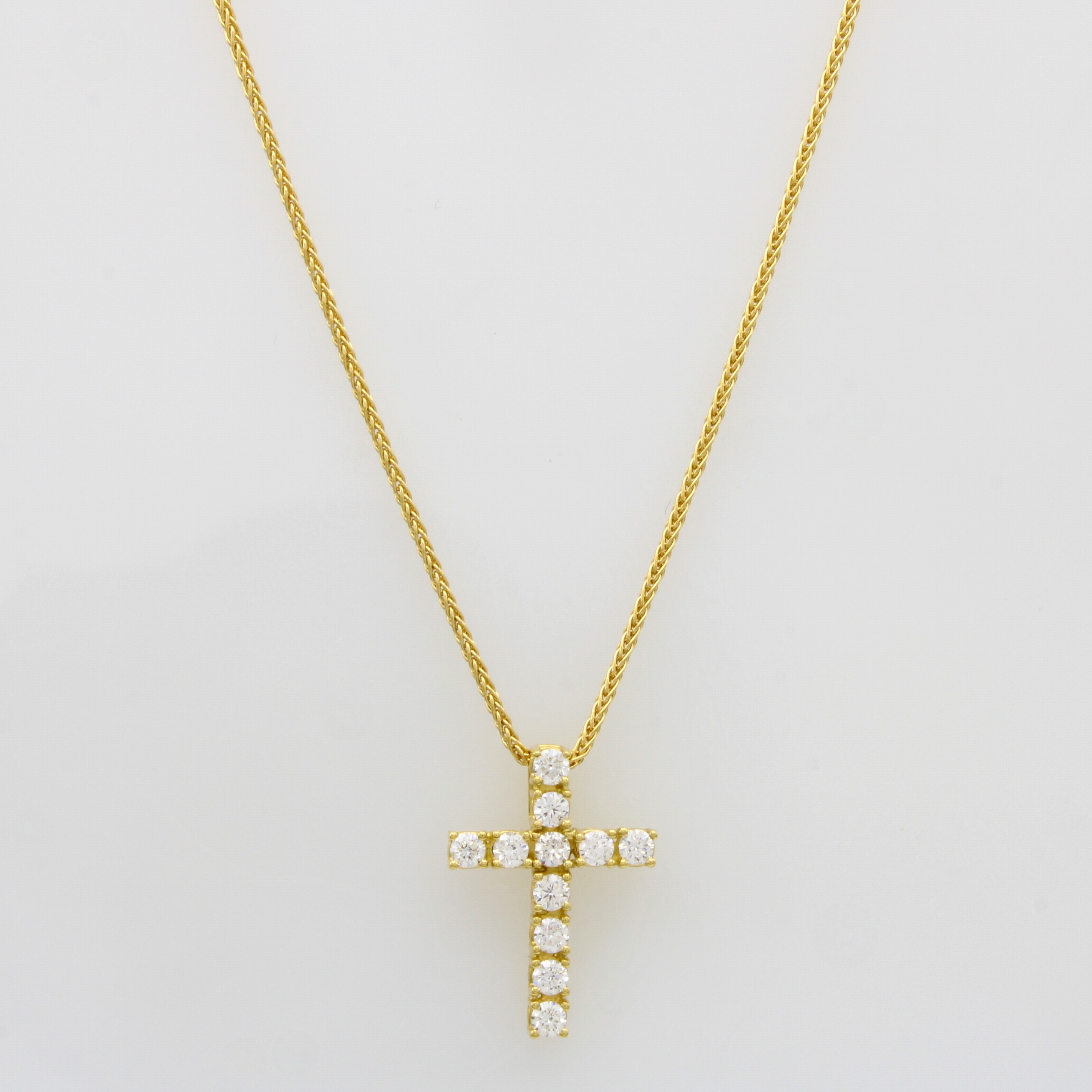 Image 27072072 - Kreuzanhänger mit Brillanten an Kette, GG 750/000, 11 Brill. in Krappenfassungen zus. ...