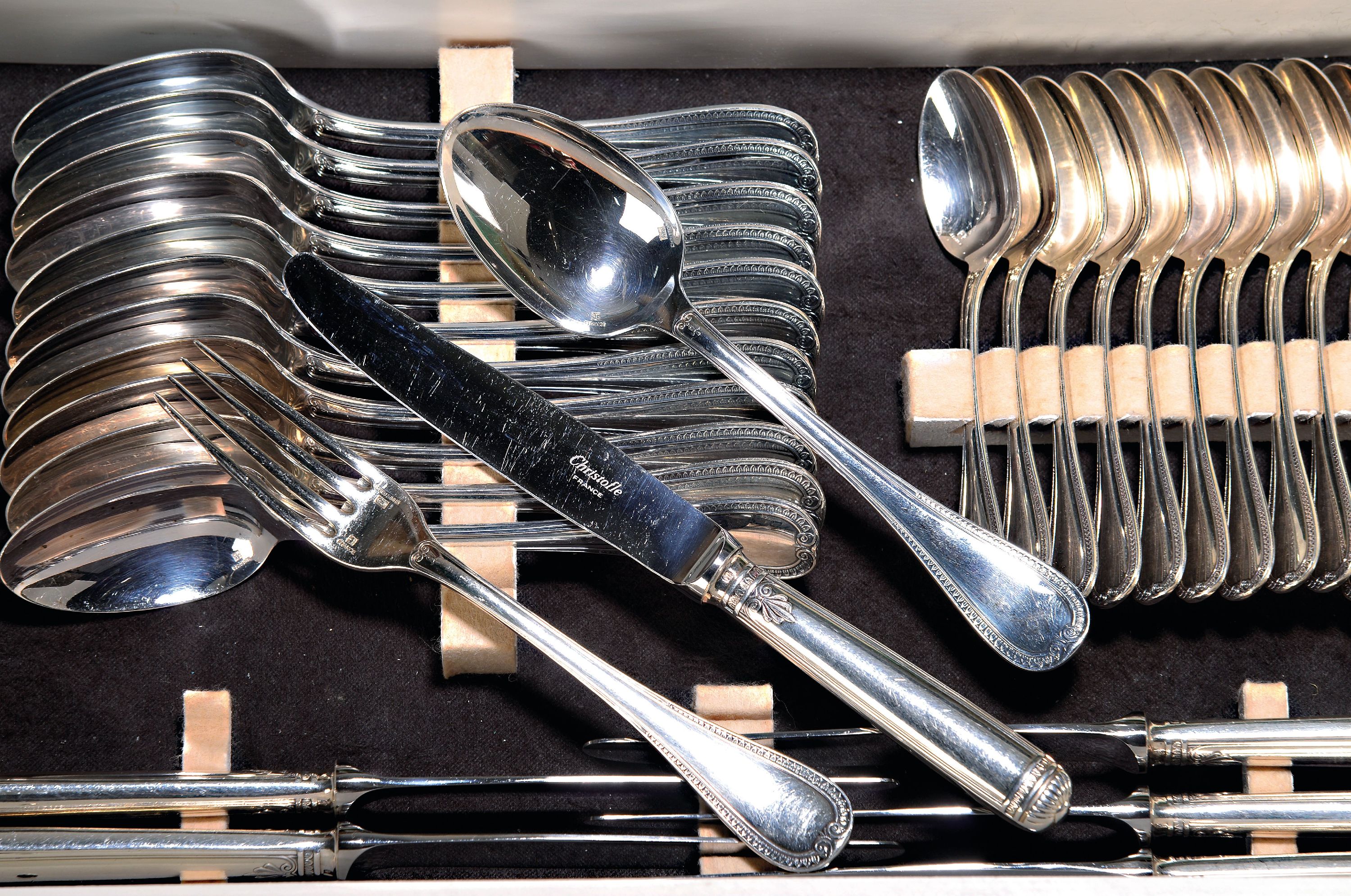 Image 27072081 - Christofle-Besteck, 109 Teile, Paris, für 12 Personen, versilbert, Malmaison, 12 ...